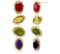 GPASTG Unique 14k Gold Long Sparkly Crystal Oval Dangle Drop Earrings Dainty Large Colorful Rhinestone Geometry Stud Earrings For Women, L, Metal, No Gemstone