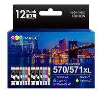 GPC Image 12-Pack PGI 570XL CLI 571XL Ink Cartridges Replacement for Canon 570 571 Compatible with PIXMA MG5700 MG5750 MG5751 MG6850 MG6851 TS5050 TS5051 TS6050 TS6051 (PGBK Black Cyan Magenta Yellow)