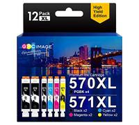 GPC Image 12-Pack PGI 570XL CLI 571XL Ink Cartridges Replacement for Canon 570 571 Compatible with PIXMA MG5700 MG5750 MG5751 MG6850 MG6851 TS5050 TS5051 TS6050 TS6051 (PGBK Black Cyan Magenta Yellow)