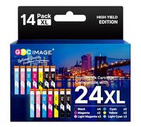 GPC Image 14-Pack 24XL Ink Cartridges Compatible for Epson 24XL Ink Cartridges for Epson Expression Photo XP-760 XP-970 XP-55 XP-950 XP-860 XP-960 XP-750 XP-850 Printer (4BK/2C/2M/2Y/2LC/2LM)