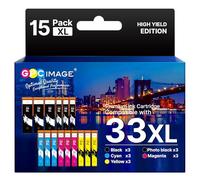 GPC Image Compatible Ink Cartridges Replacement for Epson 33XL for Expression Premium XP-900 XP-540 XP-640 XP-530 XP-635 XP-645 XP-830 XP-630 XP-7100 (Black Photo Black Cyan Magenta Yellow, 15-Pack)