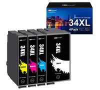 GPC Image 34XL Ink Cartridges, 4 Pack | Compatible for Epson 34 34XL Ink Cartridges Multipack for Epson WorkForce Pro WF-3725DWF WF-3720DWF