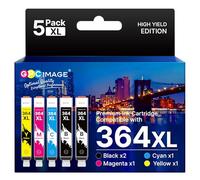 GPC Image Multipack Ink Cartridges Replacement for HP 364XL 364 Compatible with 5510 5520 5522 5524 6510 6520 B8550 C5388 C6380 7510 7520 4620 3070A 3520 (Black Cyan Magenta Yellow, 5-Pack)
