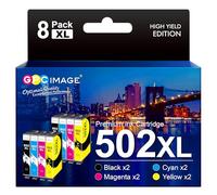 GPC Image 502XL High Yield Multipack Ink Cartridges Replacement for Epson 502 XL Compatible for Workforce WF-2860 WF-2860DWF WF-2865 WF-2865DWF XP5100 XP-5105 (Black Cyan Magenta Yellow, 8-Pack)