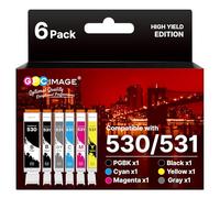 GPC Image PGI-530 CLI-531 Ink Cartridges, 6-Pack, PGBK/Black/Cyan/Magenta/Yellow/Grey, Compatible for Canon Pixma TS8750 TS8751 Printer,Replacement for PGI530 CLI531 530XXL 531XXL