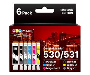 GPC Image 530 531 Ink Cartridges Replacement for Canon PG-530 CL-531 Ink | PGI-530 CLI-531 530XL 531XL 530XXL 531XXL Ink Cartridges Replacement for Canon Pixma TS8750 TS8751 (1PGBK/1BK/1C/1Y/1M/1G)