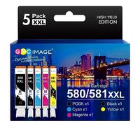 GPC Image PGI-580XXL CLI-581XXL Compatible Ink Cartridges Replacement for Canon PIXMA TS6251 TS6350 TS6351 TR8550 TS8150 TS8250 TS6150 TR7550 TS9150 TS6151 TS8251 TS6250 TS9550 TS705 TS8151(5-Pack)