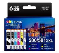 GPC Image 6-Pack PGI-580 CLI-581 XXL Compatible for Canon 580 581 Ink Cartridges for TS8150 TS8250 TS9150 TS8251 TS8151 TS8152 TS8252 TS9155 TR8550 TS6150(PGBK/Black/Cyan/Magenta/Yellow/Photo Blue)