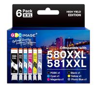GPC Image 6-Pack PGI-580 CLI-581 XXL Compatible for Canon 580 581 Ink Cartridges for TS8150 TS8250 TS9150 TS8251 TS8151 TS8152 TS8252 TS9155 TR8550 TS6150(PGBK/Black/Cyan/Magenta/Yellow/Photo Blue)
