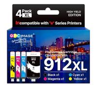 GPC Image 912XL Ink Cartridges Compatible for HP 912XL Ink Cartridges Multipack for HP Officejet Pro 8022 8025 8020 8024 8010 Officejet 8015 8012 8014 8010 8017 (Black Cyan Magenta Yellow, 4-Pack)