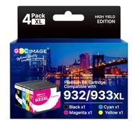 GPC Image 932XL 933XL Ink Cartridges Compatible for HP 932XL 933XL Combo Pack Ink Cartridges for HP Officejet 6600 7510 7110 6100 7612 6700 7600 7610 (Black Cyan Magenta Yellow, 4-Pack)