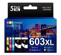 GPC Image Compatible Ink Cartridges Replacement for Epson 603 603XL for Workforce WF-2810dwf 2830dwf 2835dwf 2850dwf XP-3100 XP-4100 XP-2100 XP-2105 XP-3105 XP-4105(Black Cyan Magenta Yellow, 5-Pack)