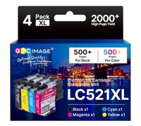 GPC Image LC521 LC521XL Ink Cartridges for Brother LC-521XL LC521VAL 4-Pack | LC521VAL Ink Multipack Compatible for Brother DCP-J1360DW DCP-J1260W DCP-J1313DW DCP-J1310DW DCP-J1460DW Printers (BMCY)
