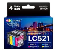 GPC Image LC521XL LC521 XL Ink Cartridges Replacement for Brother LC521 LC-521XL LC521VAL Ink Multipack Compatible for DCP-J1260W DCP-J1313DW DCP-J1360DW DCP-J1310DW DCP-J1460DW Printer (BMCY, 4Pack)