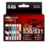 GPC Image PGI-530 CLI-531 Ink Cartridges, 6-Pack, PGBK/Black/Cyan/Magenta/Yellow/Grey, Compatible for Canon Pixma TS8750 TS8751 Printer,Replacement for PGI530 CLI531 530XXL 531XXL