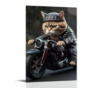 GPCLJW Cat on Motorcycle Art Waterproof Modern Mural Water Office Poster Suitable for Living Room Bedroom Home Office Living Room 16x24inch(40x60cm) Frame-style