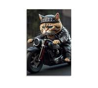GPCLJW Cat on Motorcycle Art Waterproof Modern Mural Water Office Poster Suitable for Living Room Bedroom Home Office Living Room 12x18inch(30x45cm) Unframe-style