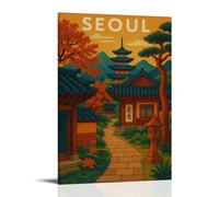 GPCLJW Landscape Seoul Art Waterproof Modern Mural Water Office Poster Suitable for Living Room Bedroom Home Office Living Room 20x30inch(50x75cm) Frame-style