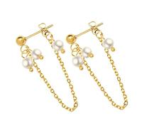 GPDNBIEU, 1 Pair Tassel Earrings Pearl Hoop for Women for Party Chain Golden Plastic