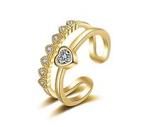 GPDNBIEU, 14K Gold Ring for Women, Adjustable Open Heart and Round Moissanite(K 1/2)