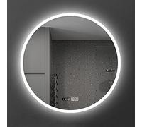 GPDNBIEU, Anti-Fog, White Light/warm Light, Lighted Bathroom Mirror With Smart Touch Button, Time Temperature Display, Round For(White Light,50cm/19.7in)