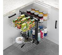 GPDNBIEU, Blind Corner Cabinet Pull Out Organizer with 4 Chrome Stainless Steel Storage Baskets Shelf Kitchen Blind Corner Pull Out Shelf for Organizing Cans, Pots, Pans, Left Or Right Handed Open