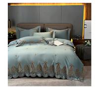 GPDNBIEU, Blue Boho Duvet Cover Set Double Queen King 4Pcs Chic Embroidered Egyptian Cotton Soft Bedding Quilt Bed Sheet Pillowcases(A,FLAT BED SHEET-QUEEN 4PCS)