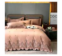 GPDNBIEU, Blue Boho Duvet Cover Set Double Queen King 4Pcs Chic Embroidered Egyptian Cotton Soft Bedding Quilt Bed Sheet Pillowcases(C,FLAT BED SHEET-KING 4PCS)