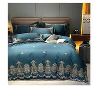GPDNBIEU, Blue Boho Duvet Cover Set Double Queen King 4Pcs Chic Embroidered Egyptian Cotton Soft Bedding Quilt Bed Sheet Pillowcases(B,FITTED BED SHEET-QUEEN 4PCS)