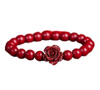 GPDNBIEU, Carved Rose Flower BeadNatural Gemstone Bracelet Good Luck Amulet ReikiCrystal Vintage Quartz,8mm(Red-8mm)