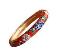 GPDNBIEU, Colorful Enamel Peony Flower Bangles for Women Vintage(Red-Diameter 2.36 inch)