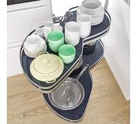 GPDNBIEU, Corner Basket Kitchen Cabinets, 2 Tier Swing Tray Corner Cabinet, Multipurpose Organizer Shelving Corner Swivel Corner Cabinet Blind Shelf(Left)