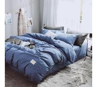 GPDNBIEU, Cotton bedding set multi-colour comfortable warm duvet cover brushed fabric simple solid colour 4-piece king size queen all seasons(Blu,Twin 150x200cm)