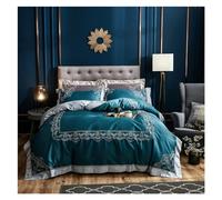 GPDNBIEU, Elegant embroidery bedlinen blue Bedding Set King Queen Size Bed Linen egyptian cotton Duvet Cover Sheet Pillowcases(B,King Size 4pcs)