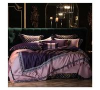 GPDNBIEU, Embroidery Patchwork Duvet Cover Luxury Golden Satin Cotton Bedding set Bed Sheet Bedspread cover Pillow shams(B,FLAT BED SHEET-QUEEN 4PCS)