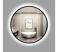 GPDNBIEU, Lighted Cosmetic Shower Mirror, Black Frame Make Up, Large Wall Mount Vanity for Bathroom, Living Room(White Light+touch,50cm/19in)