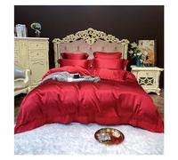 GPDNBIEU, Luxury Solid color smooth silky Bedding Set Duvet Cover Sheet Pillowcase King Queen Size Silk Red cotton Bed Linen(B,US king size 4pcs)