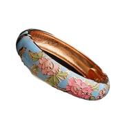 GPDNBIEU, Multi Color Enamel Cloisonne Filigree Pretty Flower Bangles Traditional Handmade(Light blue with color flower-Diameter 2.36 inch)
