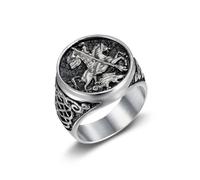 GPDNBIEU Rings, Intricate St. George Slaying Dragon Design Ring Epic & Mythical Knots(Silver,W)