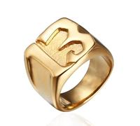 GPDNBIEU Rings, Luky Number 13 Biker Ring Stainless Steel Tone Motorcycle Gang(Gold,U)