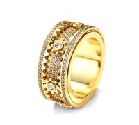 GPDNBIEU Rings, Rotatable EDC Ring Iced Out Alloy Jewellery, Sparkling Mechanical(Gold,W)