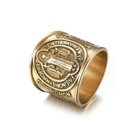 GPDNBIEU Rings, Saint Benedict Image Titanium Steel Benedictine Medal Side Design(Gold,O)