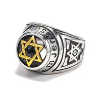 GPDNBIEU Rings, Star David Hollow Design Deep Red Garnet Inlay(O)