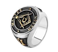 GPDNBIEU Rings, Titanium Steel Freemason Ritual Ring Jachin Boaz G Symbol Blue Lodge(Y)