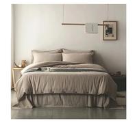 GPDNBIEU, Solid Gray Brown 55% Cotton 45% Linen Duvet Cover with Ropes 4Pcs Soft Good Drape Silky Comforter Bed Sheet Pillowcases(B,FITTED BED SHEET-QUEEN 4PCS)