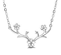 GPDNBIEU, Sterling Antlers Necklace For Women S925 Sterling Silver Cherry Blossoms Zircon Dainty Trendy Choker Delicate Necklace Chain Gift Jewelry For Her Girls Couples
