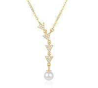 GPDNBIEU, Sterling Pearl Necklace For Women S925 Sterling Silver Geometric Triangular Zircon Dainty Trendy Choker Delicate Necklace Chain Gift Jewelry For Her Girls Couples