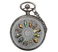 GPDNBIEU, Twelve Constellations Teardrop Rubber Color Pocket Watch Retro Maya Civilization Hanging Watch with Chain