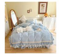 GPDNBIEU, V-intage Chic White Blue Elegant Ruffled Duvet Cover set 100% Cotton Twin Queen King Family size Bedding Ruffles Elastic Bedskirt(Blu,Full size 4 pcs)