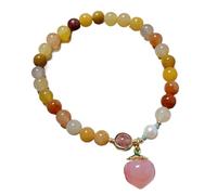 GPDNBIEU, Wealth Prosperity Charm Bracelet, Natural Jade Golden Silk Turquoise Lucky Agate Pendant(Peach-Stretch)